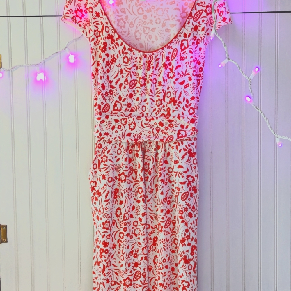 Boden Margot Jersey Dress Orange White 14 Long UK 10 Long US